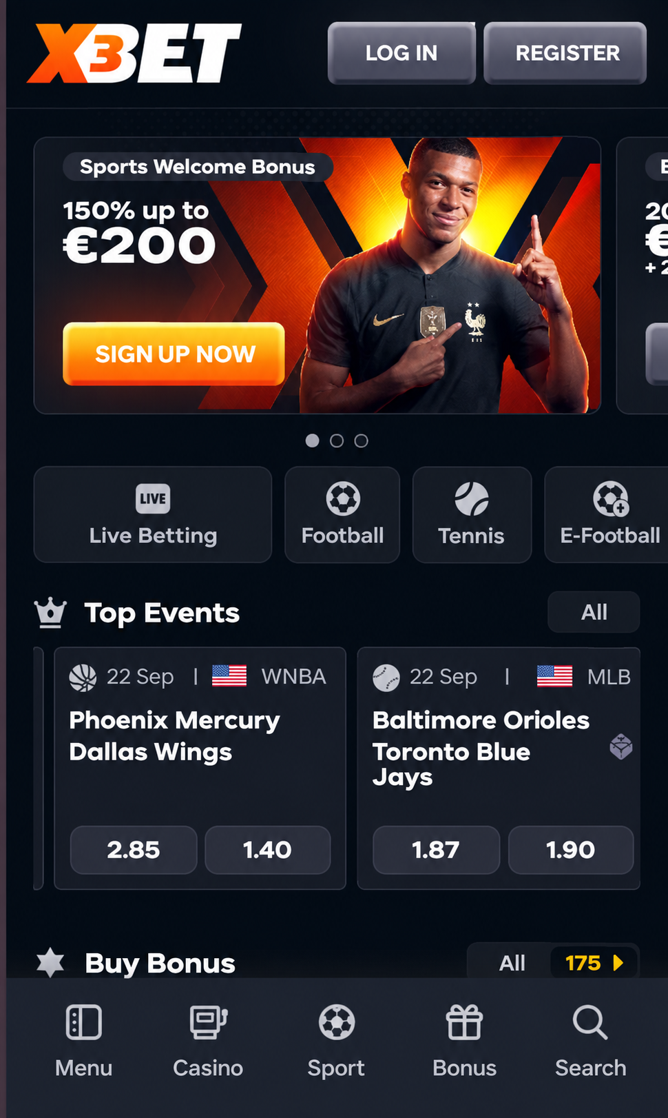 x3bet sreenshot mobile version